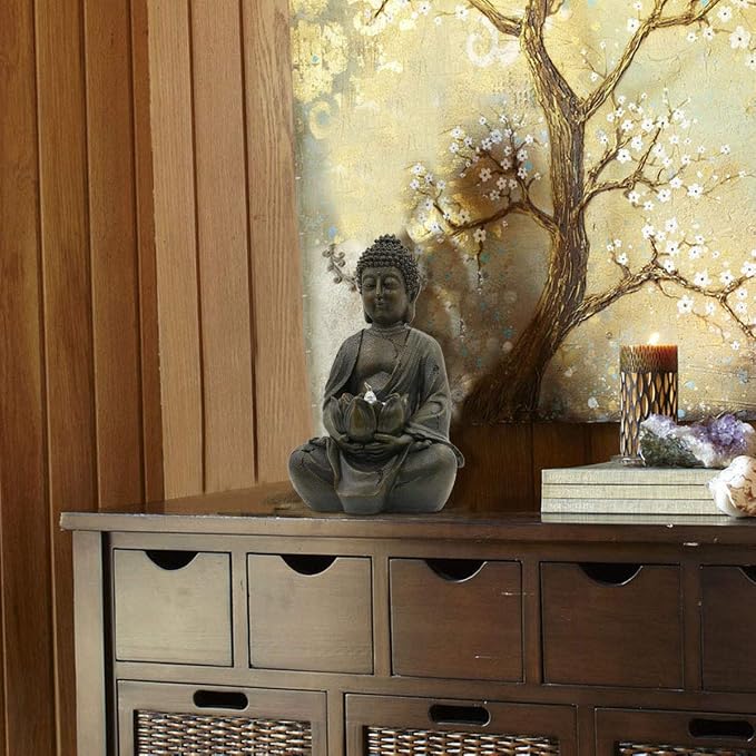Goodeco Meditation Small Buddha Statue Figurine -Buddha with LED Tea Lights Candle Holder,Gift idea,Zen Home Decor Meditation Accessories 8"