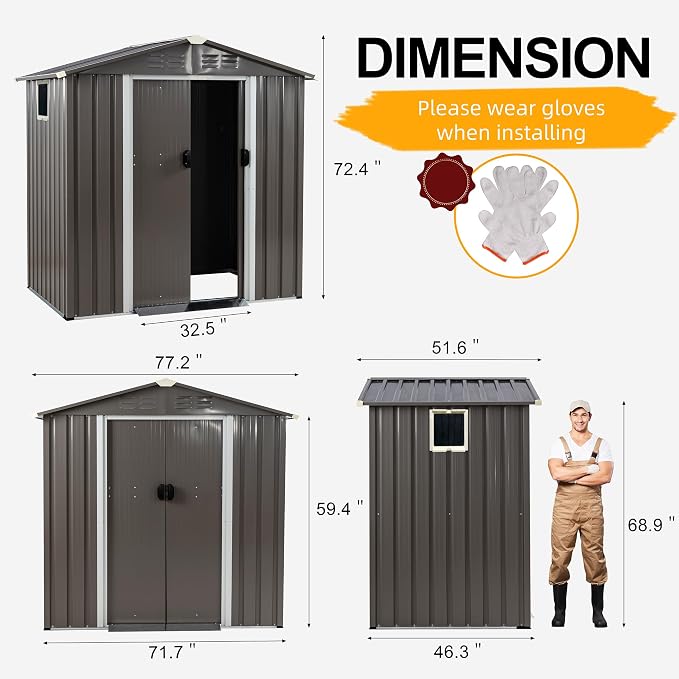 Shintenchi 6x4 FT Outdoor Storage Shed with Window, Lockable Outdoor Waterproof Tool Storage Sheds, Weather Resistant Tool Storage House Shed for Garden, Backyard,Patio Utility Tool Storage,Dark Gray
