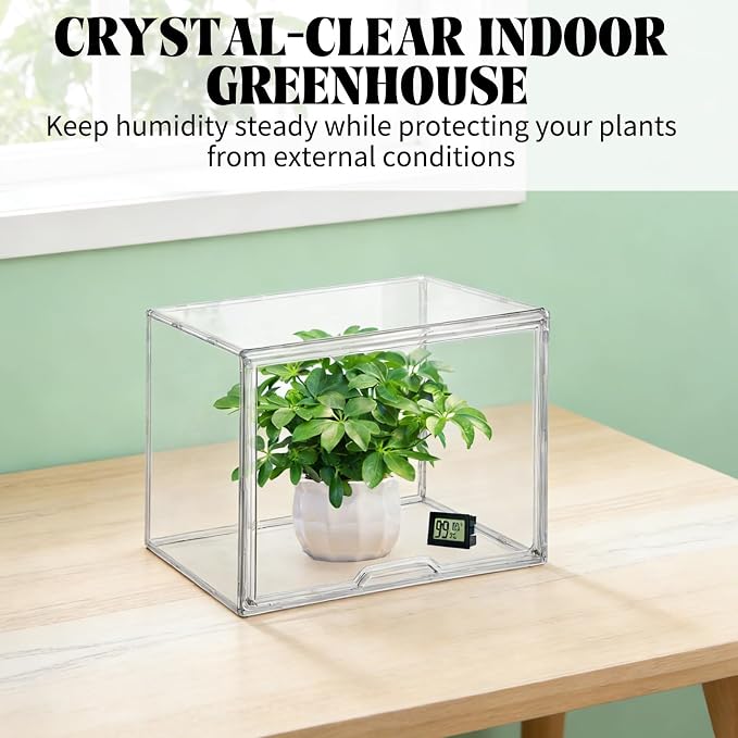 2 Pcs Mini Greenhouse for Indoor Clear Portable Tabletop Greenhouse with Magnetic Door Stackable Waterproof Small Plant Tent for Indoor Plants Growing & Seed Starting 14.2×10.6×8.7 Inch