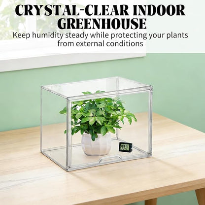 2 Pcs Mini Greenhouse for Indoor Clear Portable Tabletop Greenhouse with Magnetic Door Stackable Waterproof Small Plant Tent for Indoor Plants Growing & Seed Starting 14.2×10.6×8.7 Inch