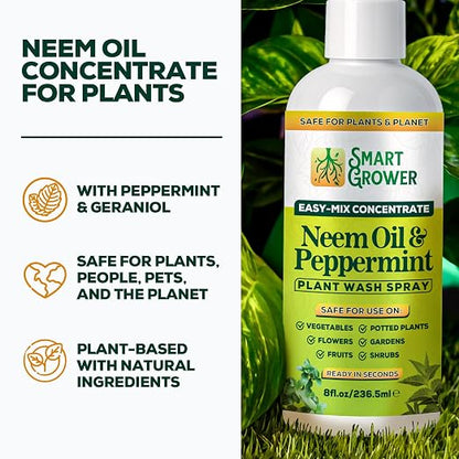 Neem Oil Spray for Plants with Peppermint Oil – for Indoor & Outdoor Plants, Gardens, & Houseplants– Best Value Refill 8 oz Concentrate Makes 1 Gallon RTU