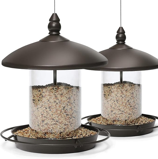 Pack of 2 - Metal Roof Bird Feeder for Backyard Birds, Bronze.