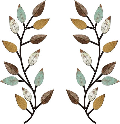 Zhengmy 2 Pieces Metal Tree Leaf Wall Decor Vine Olive Branch Leaf Wall Art Living Room, Hallway Wall Decor Outdoor Decoration(Bright Colors)