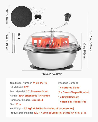 VEVOR Bud Leaf Bowl Trimmer 16", Spin Cutting Machine with Clear Visibility Lid, Sharp Stainless Steel Blades, Wet & Dry Trimming for Buds, Leaves, Hydroponics, Hand Pruner Included (Upgraded Version)