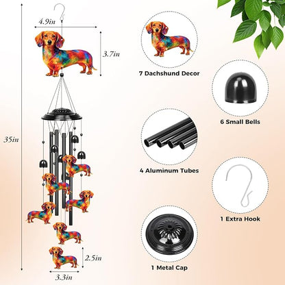 YHmall Dachshund Gifts for Women, 35 in Wind Chimes for Outside Mothers Day Gardening Gifts for Mom Colorful Metal Memorial Wind Chime Dachshund Decor for Home Yard Patio Garden Outdoor