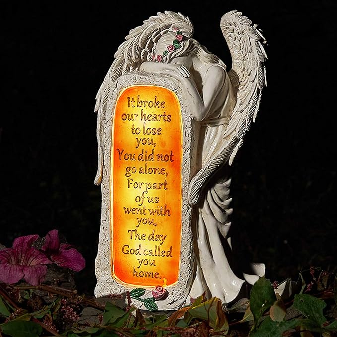 Angel Garden Statues Outdoor Decor, Solar Angel Figurines Lights for Garden Decoration Yard Art Memorial Gifts for Loss of Loved One | Crying Angel Statue Design, Solar lighted up Memorial Decor for Yard Art, Sympathy Gifts for Loss of Loved One
