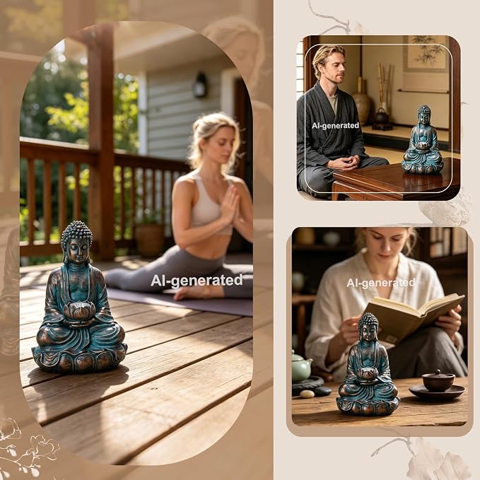 Bshine Solar Buddha Statue Outdoor Lights - 11x6 Inch Waterproof Garden Statue with Lotus, Meditation Zen Spiritual Room Decor for Yard