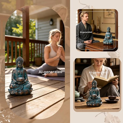 Bshine Solar Buddha Statue Outdoor Lights - 11x6 Inch Waterproof Garden Statue with Lotus, Meditation Zen Spiritual Room Decor for Yard