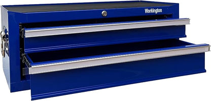 Workington Industrial 2 Drawers Portable Metal Intermediate Box, 26" Middle Tool Chest Cabinet with Ball Bearing Drawer Slides, Steel Tool Storage Box Organizer 4008 Blue