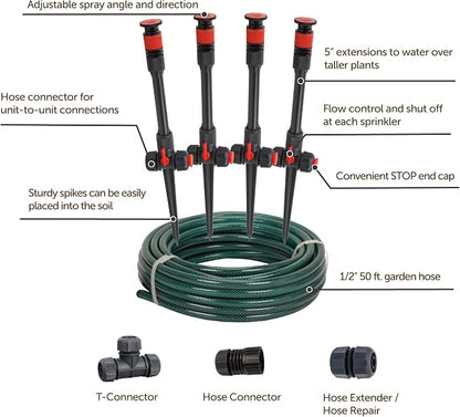 Eden 98063 Multi-Adjustable Flex Design Above Ground Irrigation Garden Sprinkler System,Sprinkler & Hose,DIY Plant Watering Set,(Pack of 4)