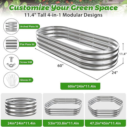 Oval Raised Garden Bed, 5 x 2 x 1FT, Galvanized Steel Planter Box with Wave-Shaped Metal Panels for Outdoor Flower,Tree,Herb & Vegetable Garden (Silver, 60X24X12 inches)