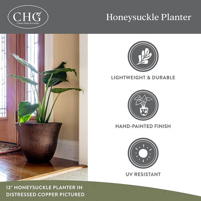 Honeysuckle Resin Planters - Lightweight Indoor & Outdoor Plant Pots - UV-Resistant Plastic Flower Pots - Pot Planters for Flowers & Herbs (15" Blue Jean) | Hand-Painted Finish Plant Pots, Lightweight Indoor Outdoor Planter, UV-Resistant, Great for Pat...