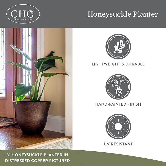 GROWSCAPE Honeysuckle Resin Planter, Durable Garden Pot, 15" Ocean Blue | Hand-Painted Finish Plant Pots, Lightweight Indoor Outdoor Planter, UV-Resistant, Great for Patio, Home & Garden Decor Accent
