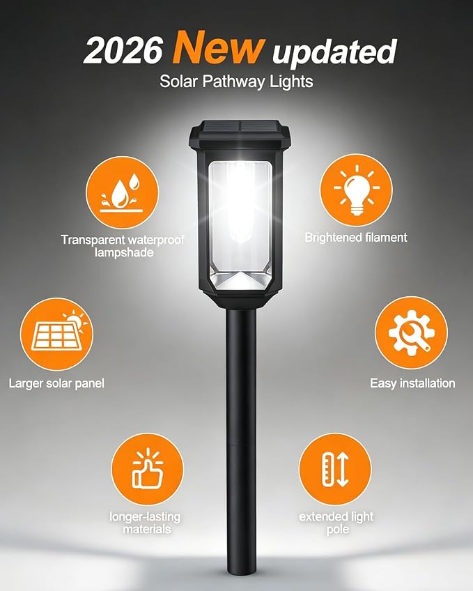 Tenmiro Solar Pathway Lights Outdoor 4 Pack LED Solar Powered Garden Lights Waterproof IP65 Outdoor Light for Yard Lawn Patio Path Walkway Driveway Decor 6500K