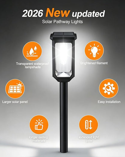 Tenmiro Solar Pathway Lights Outdoor 4 Pack LED Solar Powered Garden Lights Waterproof IP65 Outdoor Light for Yard Lawn Patio Path Walkway Driveway Decor 6500K
