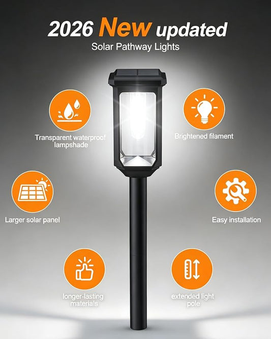 Tenmiro Solar Pathway Lights Outdoor 4 Pack LED Solar Powered Garden Lights Waterproof IP65 Outdoor Light for Yard Lawn Patio Path Walkway Driveway Decor 6500K