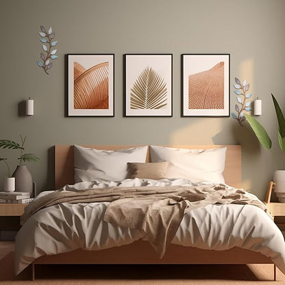 Zhengmy 2 Pieces Metal Tree Leaf Wall Decor Vine Olive Branch Leaf Wall Art Living Room, Hallway Wall Decor Outdoor Decoration(Blue Brown Colors)