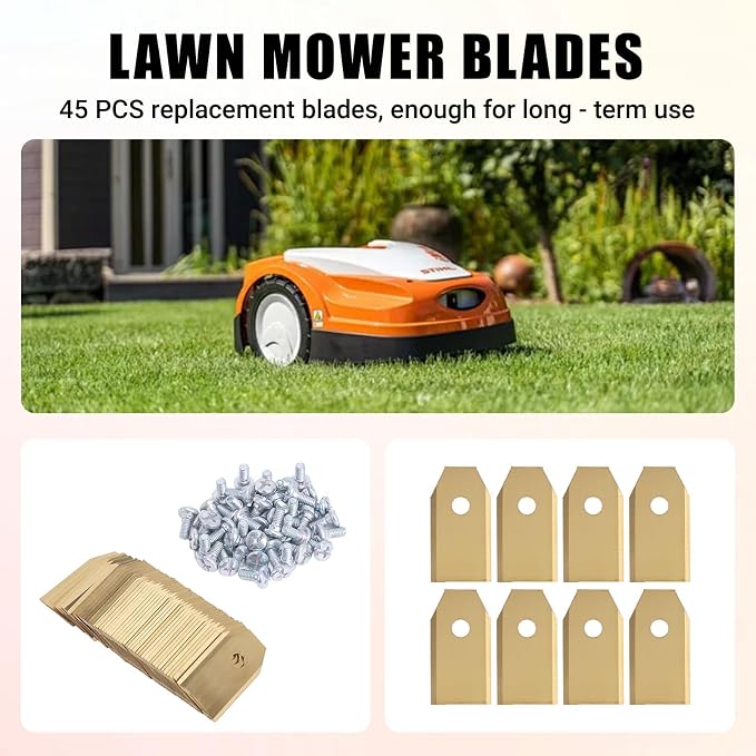 Robot Mower Golden Replacements Stainless Steel with1 Pack Screw Accessories for Lawn Mowing Robots McCulloch Robotic Lawnmowers Husqvarna（10 * 18 * 35mm） (45PCS)