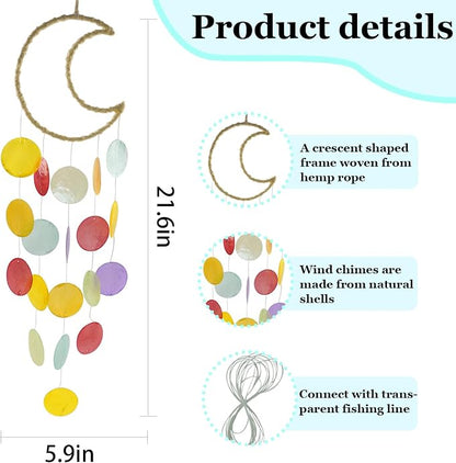 Wind Chimes Outdoor with Round Capiz Shells,Beach Theme Party Decorations Memorial Wind Chimes Suitable for Indoor Front Porch Garden Patio Decoration(Blue 20inch)