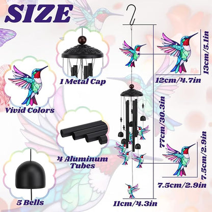 Hummingbird Wind Chimes for Outside, Metal Wind Chimes Outdoor for Patio Porch Yard Garden, Hummingbird Gifts for Women, Mothers Day Birthday Memorial Gifts for Mom Grandma Wife, Outdoor Decor