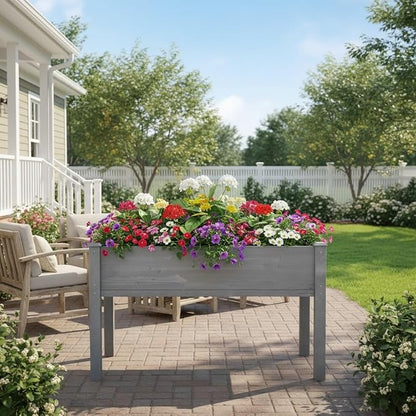 Raised Garden Bed with Legs Elevated Wooden Planter Box for Backyard Patio Balcony Deep Grow Box for Vegetables Flowers Fruits & Herbs (Grey, 48x24x30in)