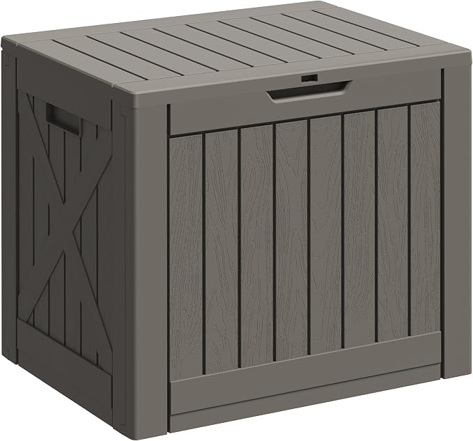Greesum 40 Gallon Resin Deck Box, Outdoor Storage for Patio Furniture, Garden Tools, Pool Supplies, Weatherproof and UV Resistant, Lockable, Brown
