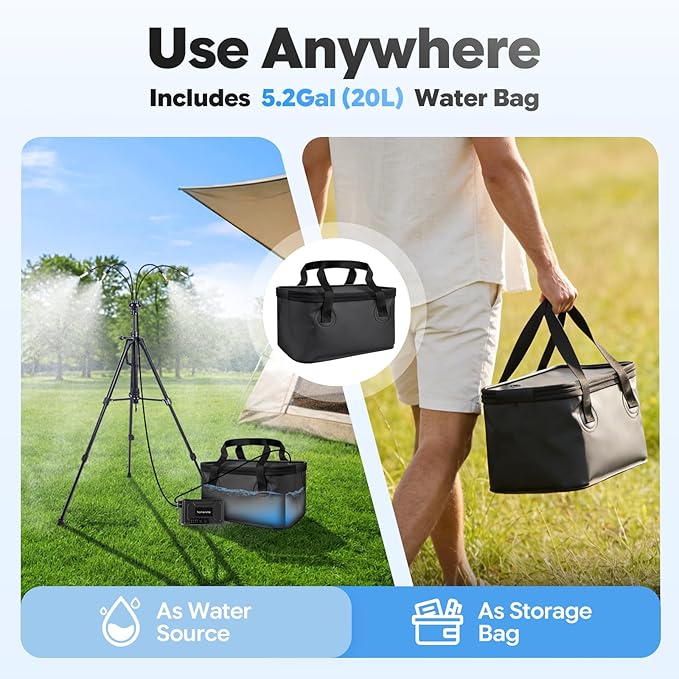 homenote Portable Standing Misting System – 12,000mAh Pump, 20L Bucket, 4.8FT Adjustable Tripod Base, Outdoor Cooling Misters for Backyard, Pool, Beach, Camping, Picnic, Greenhouse, Chicken Coop