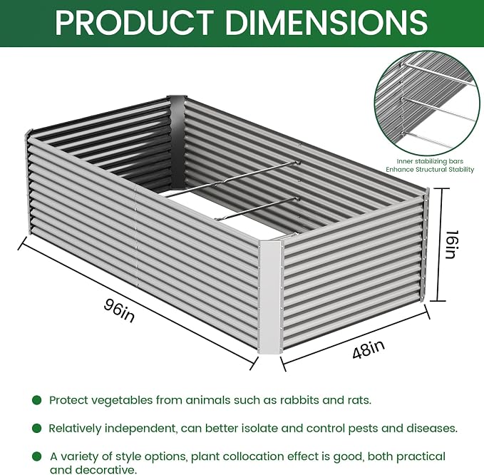 2pcs Tall 8x4ft Galvanized Raised Garden Bed Outdoor,Above Ground Garden Bed for Vegetable,Metal Raised Beds for Flower,Steel Raised Beds for Gardening