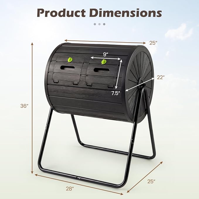 Goplus Compost Tumbler, 37.5 Gallon Large Outdoor Compost Bin w/Dual Chambers, 2 Lockable Doors, Efficient 360° Rotating Batch Composter for Garden Yard Farm Waste, Easy Assembly, BPA-Free (Black)