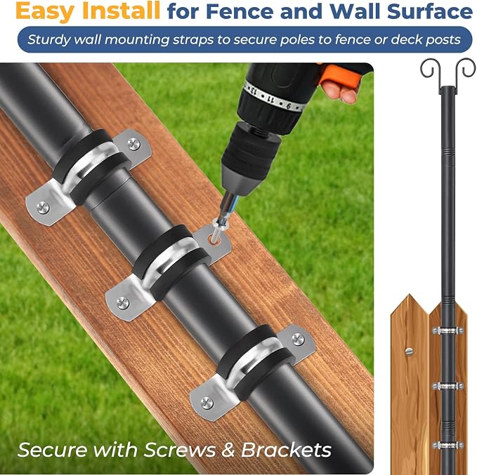 10 FT String Light Poles Heavy Duty (1 Pack) - Outdoor Patio Deck Light Poles for Outside with Anchor Base and Mounting Bracket, Waterproof Garden Backyard Pole for Wedding Party Garden