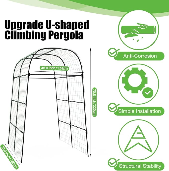 BUKLIYN Garden Arch Trellis for Climbing Plants Outdoor - Cucumber Trellis for Raised Bed, Size:71 * 87 inch, Garden Trellis for Climbing Plants, Cucumber, Vegetable, Tomato, Flowers