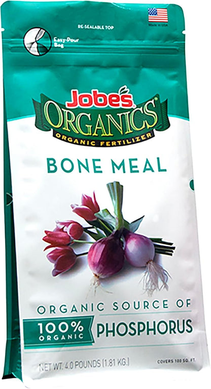 Jobe's Organics Granular Bone Meal Fertilizer, Strong Root Development for Bulbs, Tomatoes, Roses, and Other Flowering Plants, 4 lbs Bag
