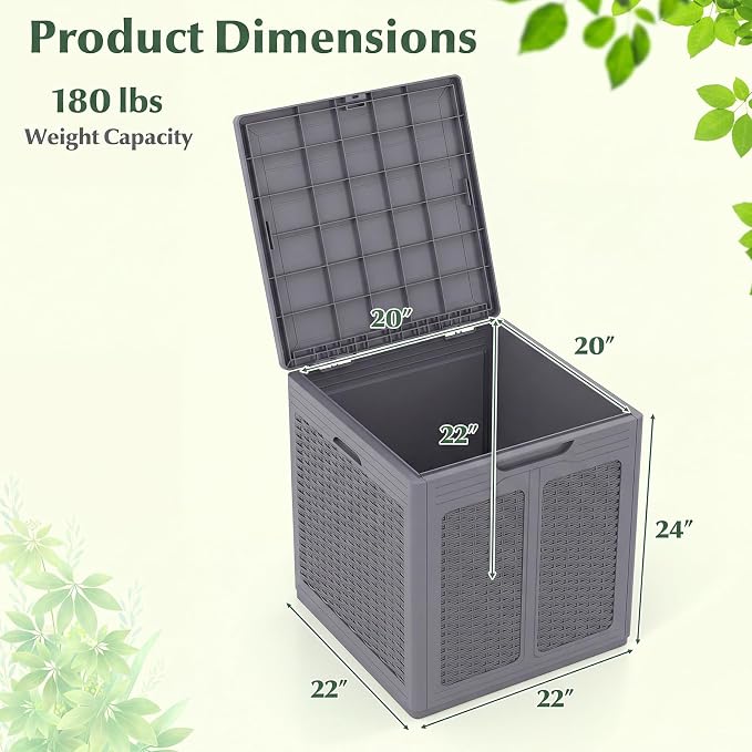 Tangkula 39 Gallon Outdoor Storage Box, Waterproof PP Resin Patio Storage Box with Lockable Lid for Indoor & Outdoor Use, Rattan Design Deck Box for Cushions, Garden Tools
