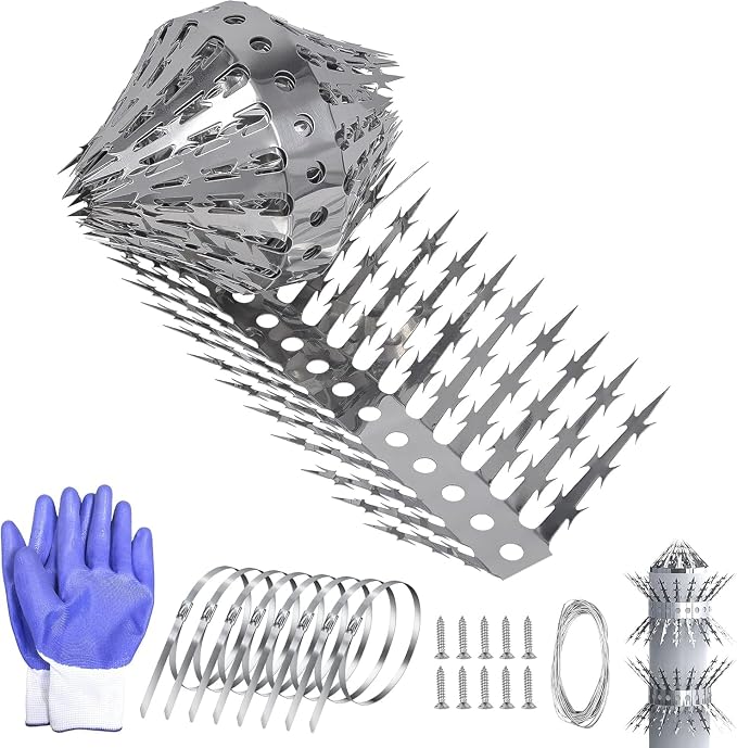 Raccoons Squirrel Baffle Spikes Deterrent, 120in Stainless Steel Pigeons Bird Spikes, Avoided Snakes Cats, Nests on Fences/Eaves/Porch/Windowsills, Protect Bird Feeder Pole