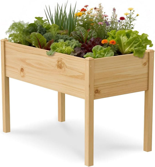 SUNYRISY Wooden Raised Garden Bed Outdoor with Legs for Gardening, 45.6" L x 23.6" W x 31.5" H Elevated Planter Garden Box Raised Bed for Planting Vegetable Flower Herb