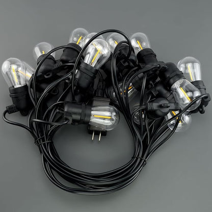YULETIME 2-Pack 35 ft 15 LED Patio String Lights Plug-in, E26 Base S14 Bulb | 2-Strand 30 Lights, 70' Total Length, Shatterproof Bulbs, Dimmable, Weatherproof Socket, Pre-assembled, Backyard Bistro Light