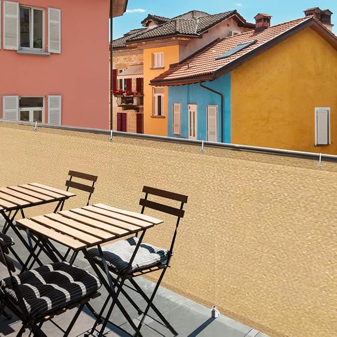 iCover 3.3x19.5ft Balcony Privacy Screen Fence, UV-Resistant Railing Fencing Cover for Porch Deck Patio Garden Backyard, Cable Zip Ties Included, Sand