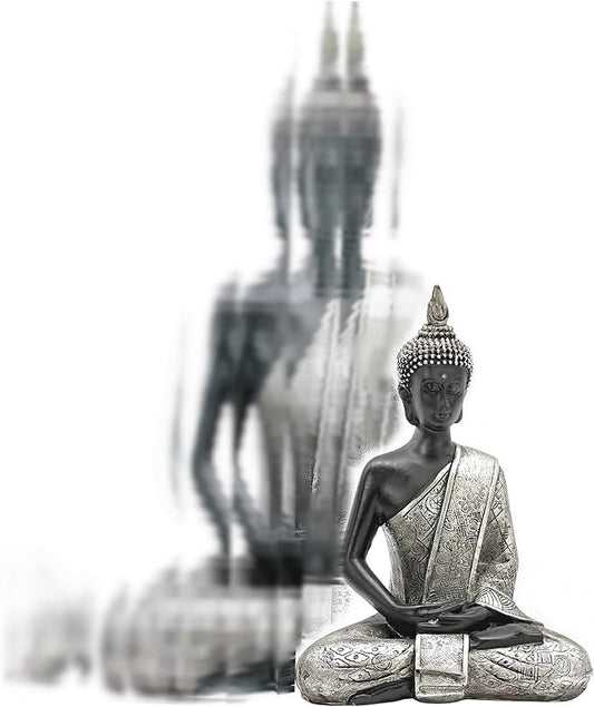 Bellaa Buddha Statue Zen Home Decor Mindfulness Meditation Sculpture Peace Harmony Dhyana Mudra Sitting Blessing Altar Figurine Black 23293