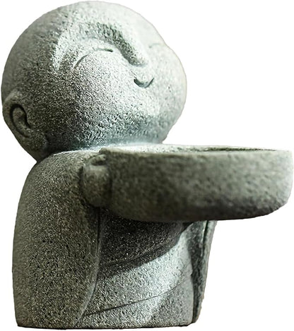 Sandstone Buddha Statue Candle & Incense Cone Holder, Small Jizo Figurine for Home Decor, Tiny Buddha Zen Monk Tealight Holder for Desk, Shelf or Nightstand, 3.5" H Mini Stone Decor Gift