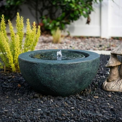 XBrand 9.65" H Round Sphere Water Fountain Indoor/Outdoor with LED Light, Polyresin Bubbler Feature for Patio, Yard, Home Décor - Dark Green, Tranquil Serene Garden Accent