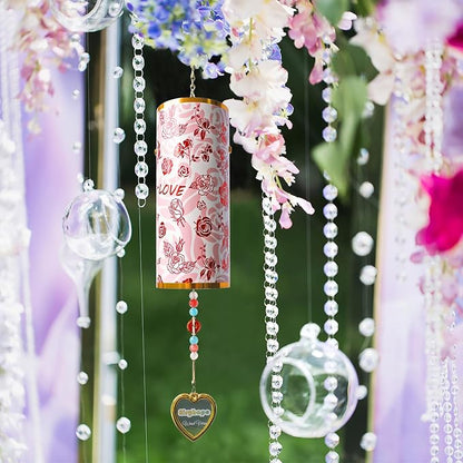 Rose Love Outdoor Wind Chimes, 17-in Romantic Floral Hand-Tuned Deep Resonance Wind Bell, Rust-Proof Windbell for Patio Porch Garden Decor, Valentine's Day Anniversary Wedding Gift for Her