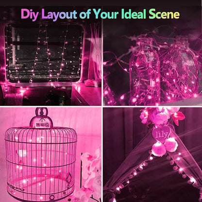 4 Pack 60 LED Pink Fairy Lights Battery Operated with Timer, 20FT Waterproof Twinkle Light Indoor Outdoor, Valentiens Lights for Valentine's Day Bedroom Wedding Birthday Christmas Decorations(Pink)