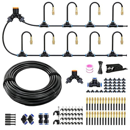 120FT Sprayer Irrigation System, Drip Irrigation Kit with 30 PCS 360° Adjustable Misting Copper Nozzles for Garden, Lawn, Patio, Greenhouse