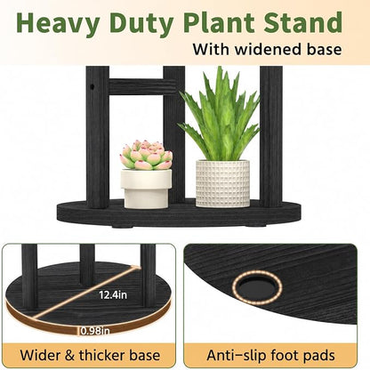 LASZOLA 3 Tiered Wood Plant Stand Indoor Corner with Grow Lights, Flower Holder Rack Tall for Multiple Plants, Rustic Planter Shelf Display for Patio Garden Balcony Living Room, Black