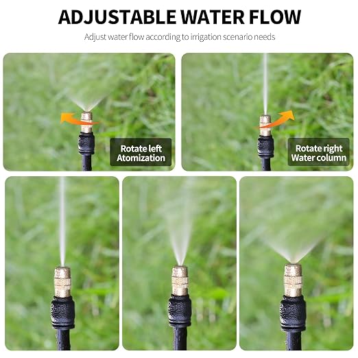 30FT Drip Irrigation System, Complete Garden Watering Kit with Rust-Proof Copper Nozzles - UV Stabilized Flexible Hose for Lawn, Greenhouse, Patio Plants