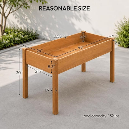 VINGLI 48"x24"x30" Elevated Raised Garden Bed with Bed Liner, Heavy Duty Wood Planter with Legs for Vegetables Fruits Potato Flower, Outdoor Sturdy Long Lasting Planter Box (Brown - no Wheel)