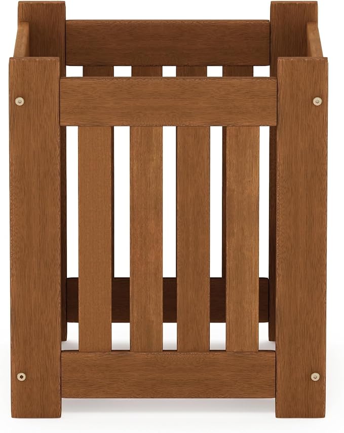 Furinno TIOMAN Planter Box, Hardwood Flower Box, Cube Garden Box, in Teak Oil, Outdoor Indoor, Garden, Patio, Balcony, Light Wood