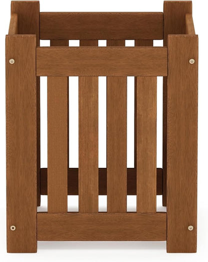 Furinno TIOMAN Planter Box, Hardwood Flower Box, Cube Garden Box, in Teak Oil, Outdoor Indoor, Garden, Patio, Balcony, Light Wood