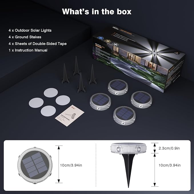 YiLaie Solar Ground Lights Outdoor IP68 Waterproof,4 Pack Solar Garden Lights Outside,Stick & Stake Landscape Lighting for Pathway Lawn Yard Deck Driveway Walkway, Warm White