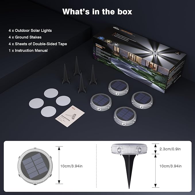 YiLaie Solar Pathway Lights Outdoor IP68 Waterproof,4 Pack Solar Ground Lights 1000mAh,Stick & Stake Landscape Lighting for Garden Pathway Lawn Yard Deck Driveway Walkway, Cold White